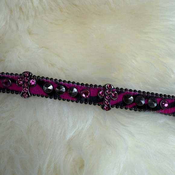 NWOT - Hot Pink and Black b.b. Simon Cross Motif Swarovski Crystal Dog Collar XL - Picture 7 of 12